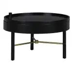 24" Coffee Table, Modern Round Wood Rotating Tray Coffee Table with Storage, Minimalist Circle Coffee Table with Metal Legs, Black Small Round Storage Coffee Tables Center Table for Living Room - Image 9