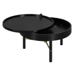 24" Coffee Table, Modern Round Wood Rotating Tray Coffee Table with Storage, Minimalist Circle Coffee Table with Metal Legs, Black Small Round Storage Coffee Tables Center Table for Living Room - Image 8