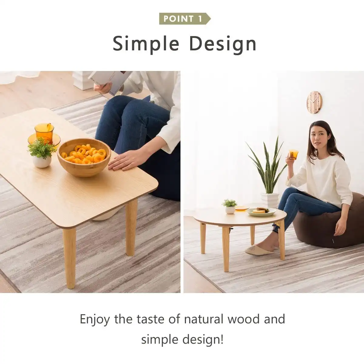 EMOOR Wood Folding Coffee Table Rectangle Small (17.7"x23.6") White, Floor Sitting Low Table Small Space Minimalist Japanese Tatami Room - Image 2