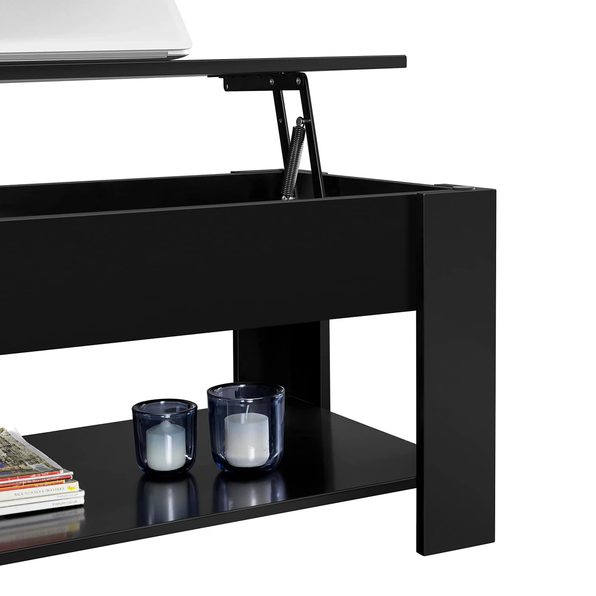 Topeakmart Minimalist Design Lift Top Coffee Table w/Hidden Compartment and Storage Shelf for Living Room Reception Room Office, Black - Image 8