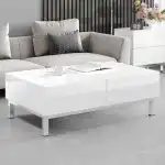 AMERLIFE High Gloss Electroplated Coffee Table, 40" Wide Modern Minimalist Center Table with 2 Magnetic Storage Drawers, Rectangular Simple Cocktail Table for Living Room, Waiting Area, Office, White