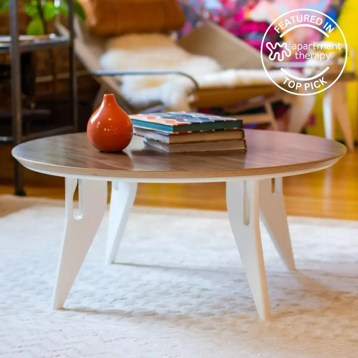 HOEK Long Coffee Table, 34-inch - Round Space-Saving & Portable Design, No-Tool One-Click Assembly with Wall Hanging Cleat - Multi-Functional Modern Furniture (Walnut/Black) - Image 6