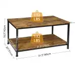 SUPER DEAL 2-Tier Industrial Coffee Table with Storage Shelf for Small Apartment Living Room, Rectangle Wood and Stable Metal TV Stand Side End Table, Retro Brown - Image 3