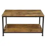 SUPER DEAL 2-Tier Industrial Coffee Table with Storage Shelf for Small Apartment Living Room, Rectangle Wood and Stable Metal TV Stand Side End Table, Retro Brown - Image 6