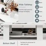 Tangkula 2-Tier Coffee Table, Modern Rectangular Center Cocktail Table with 5 Support Legs, Wooden Accent Living Room Furniture, Small Coffee Table for Small Spaces, Easy Assembly (White) - Image 6