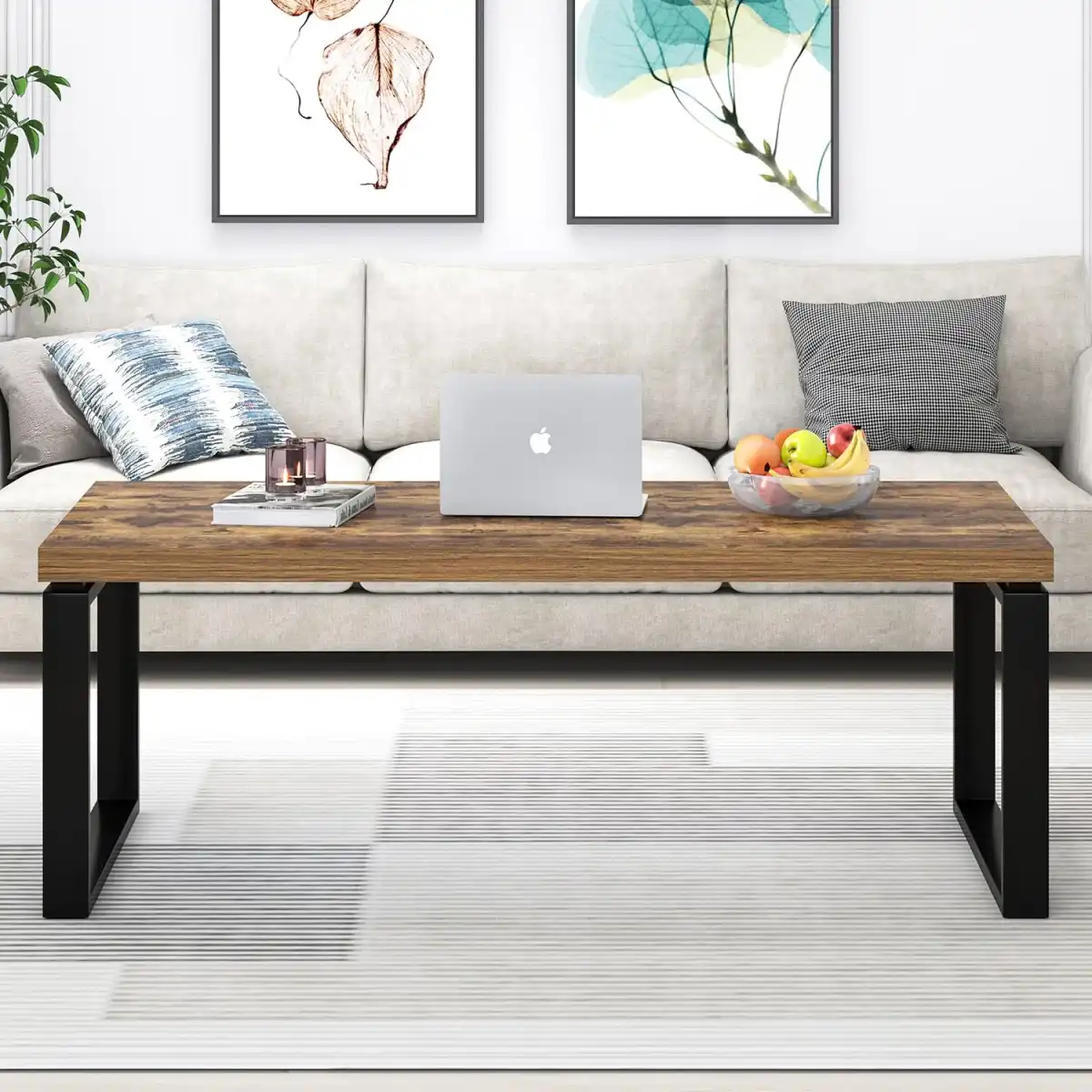 EXCEFUR Modern Coffee Table, Industrial Wood and Metal Center Table for Living Room, Rectangle Cocktail Tea Table for Home Office, Rustic Brown, 47 Inch - Image 6