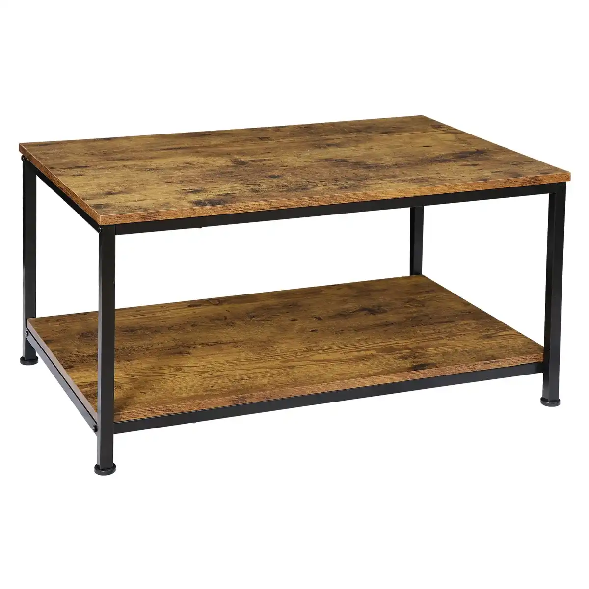 SUPER DEAL 2-Tier Industrial Coffee Table with Storage Shelf for Small Apartment Living Room, Rectangle Wood and Stable Metal TV Stand Side End Table, Retro Brown - Image 1