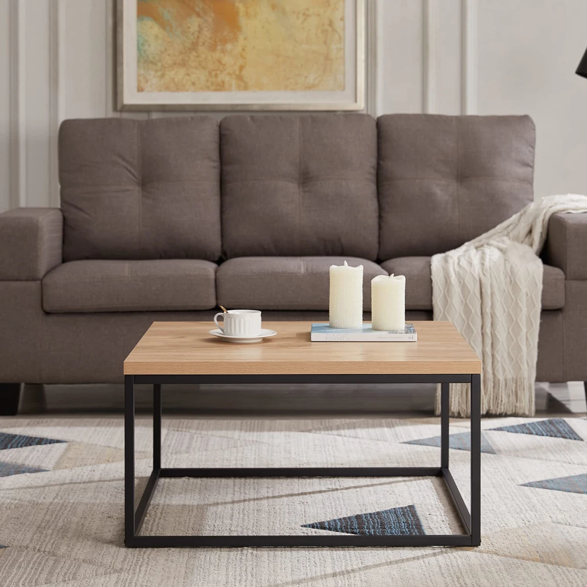 CENSI 30-Inch Natural Oak Square Coffee Table Ottoman for Living Room, Mid-Century Modern, Light Wood - Image 3