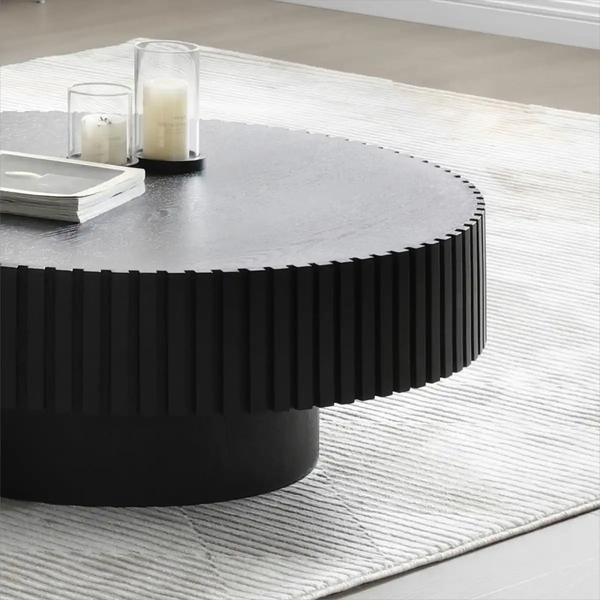 KEVINSPACE Black Round Coffee Table for Living Room Wood CoffeeTableRound Wood CoffeeTabl CircleCoffeeTable Modern Farmhouse Center TableCoffee Table Home Furniture 39.37" - Image 9