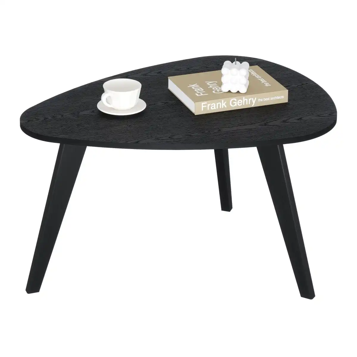 YAUKOMEL Small Oval Coffee Table,31.5" Black Leaf-Shaped Center Table,Mid Century Minimalist Display Coffee Table for Living Room Small Space,Easy Assembly,Black LCT50BK - Image 1