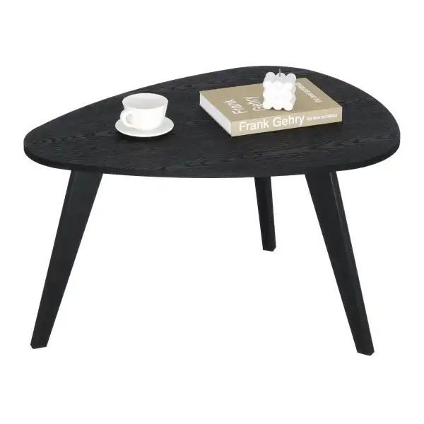 YAUKOMEL Small Oval Coffee Table,31.5" Black Leaf-Shaped Center Table,Mid Century Minimalist Display Coffee Table for Living Room Small Space,Easy Assembly,Black LCT50BK
