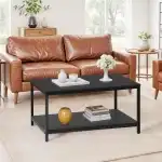 ZenStyle Industrial Coffee Table with Storage Shelf for Living Room, Wood Look Accent Furniture with Vintage Wooden Board Stable Metal Frame Cocktail Table 2-Tier Tea Table - Image 3