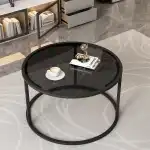 Glass Coffee Table Modern Center Table,Minimalist Round Coffee Tea Table,Tempered Glass-top with Sturdy Metal Frame for Living Room Bedroom Office and Small Space, 27 x 27 x 17 Inch,Gray Black - Image 5