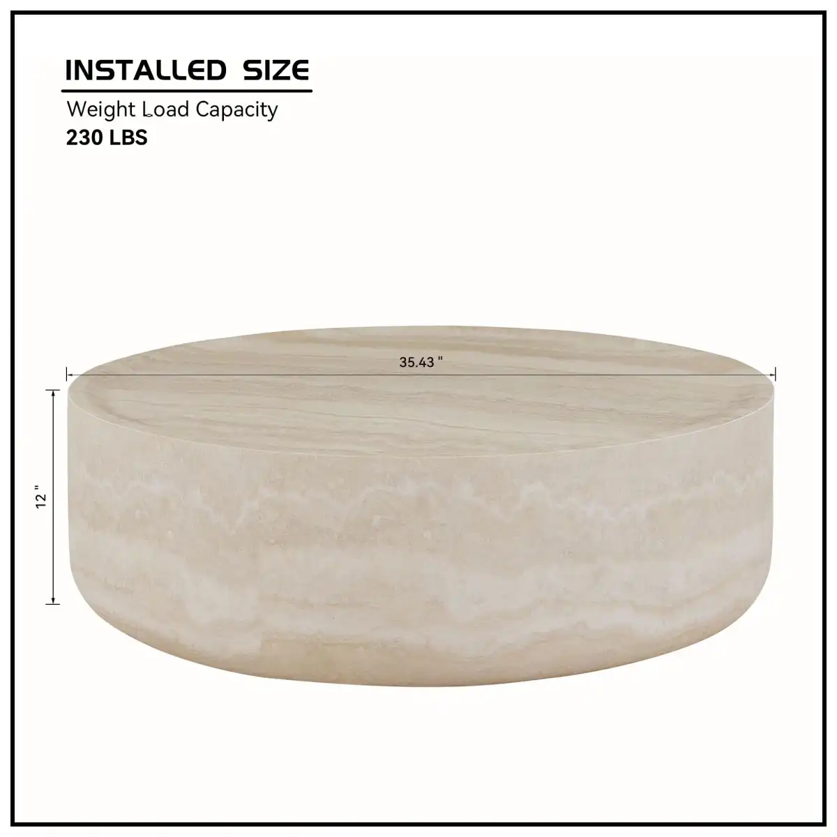 Ball & Cast 35.43" Round Coffee Table,Faux Travertine Textured Accent CoffeeTable for Living Room,Modern Minimalist Low Circle Center Table Side Table for Apartment,Office,Marble - Image 2