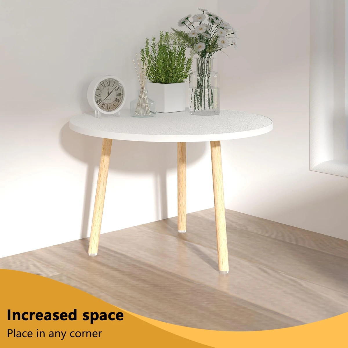 Funecy Round Coffee Table Low Table with 3 Solid Wood Sturdy Legs, Floor Table Desk for Sitting on The Floor, Storage and Living Room Furniture (White) - Image 9