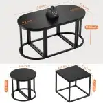 GreenForest Coffee Table Oval 3pcs Set, Modern Living Room Table with 2 End Tables, Small Center Table with Metal Frame for Home Apartment, Black - Image 3