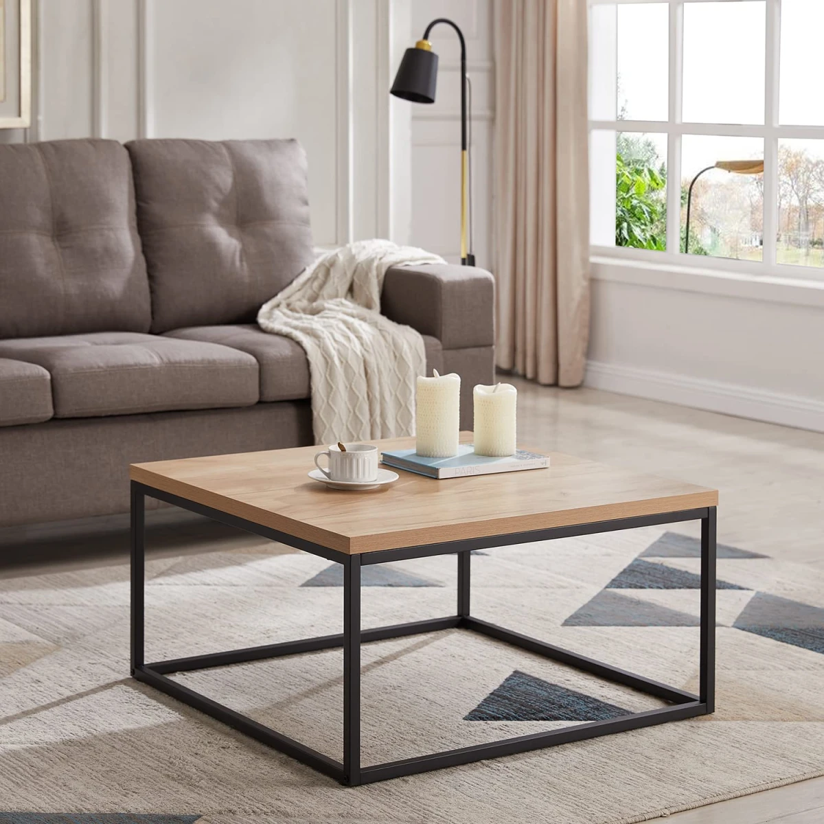 CENSI 30-Inch Natural Oak Square Coffee Table Ottoman for Living Room, Mid-Century Modern, Light Wood - Image 2