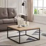 CENSI 30-Inch Natural Oak Square Coffee Table Ottoman for Living Room, Mid-Century Modern, Light Wood - Image 2