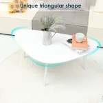 Small Oval Coffee Table Wood Mid Century Modern Coffee Tables Minimalist Farmhouse Style Chic for Living Room,Natural Wooden Texture,Unique Triangle Tabletop,Oak Leg,White 38.5" - Image 2