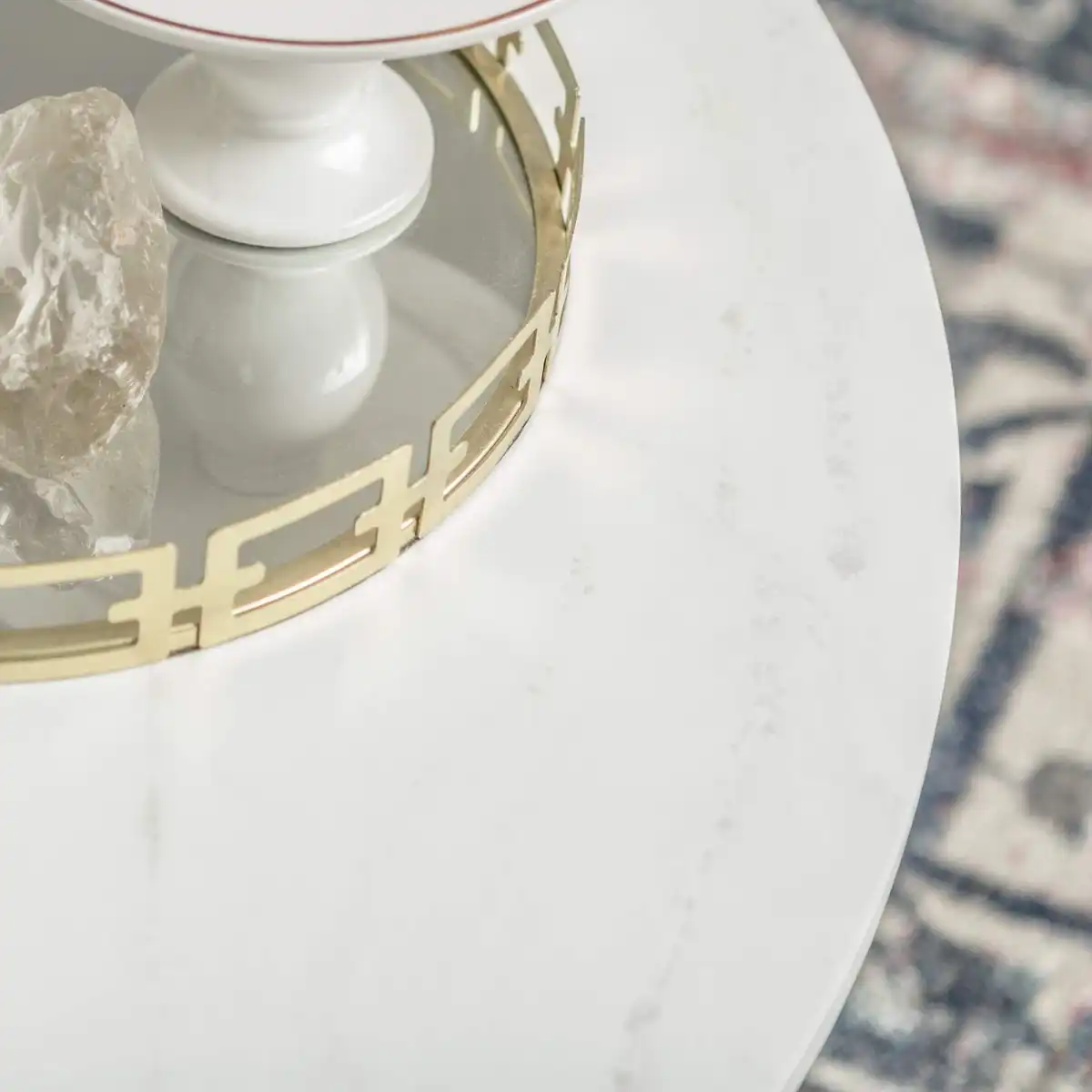 Walker Edison Modern Glam Round Accent Faux White Marble Coffee Table with Gold X-Base, 36 Inch - Image 3