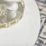 Walker Edison Modern Glam Round Accent Faux White Marble Coffee Table with Gold X-Base, 36 Inch - Image 3