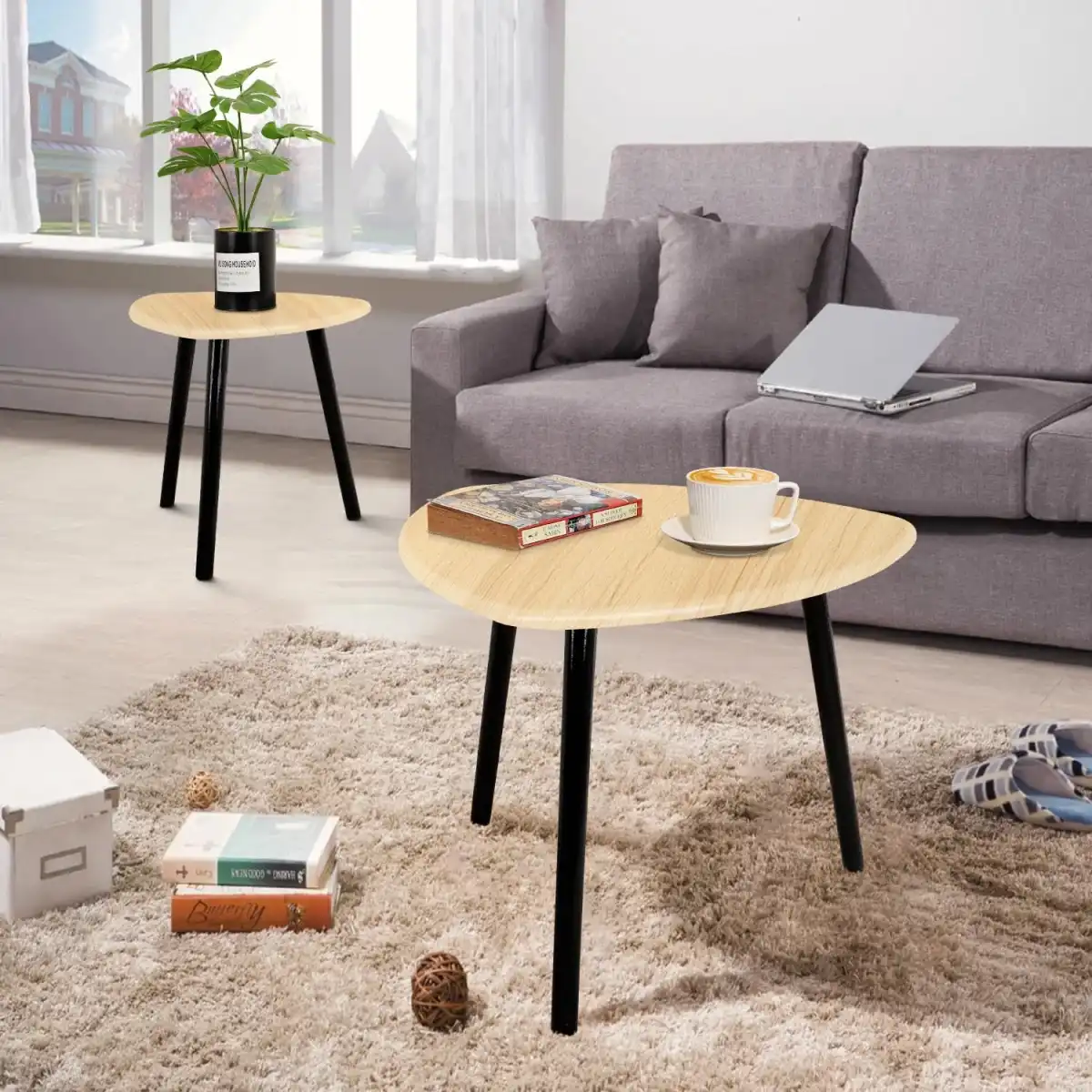 Small Coffee Table Set of 2 Triangle Nesting Coffee Tables Modern Minimalist End Side Table for Living Room Bedrom Balcony, Walnut - Image 7