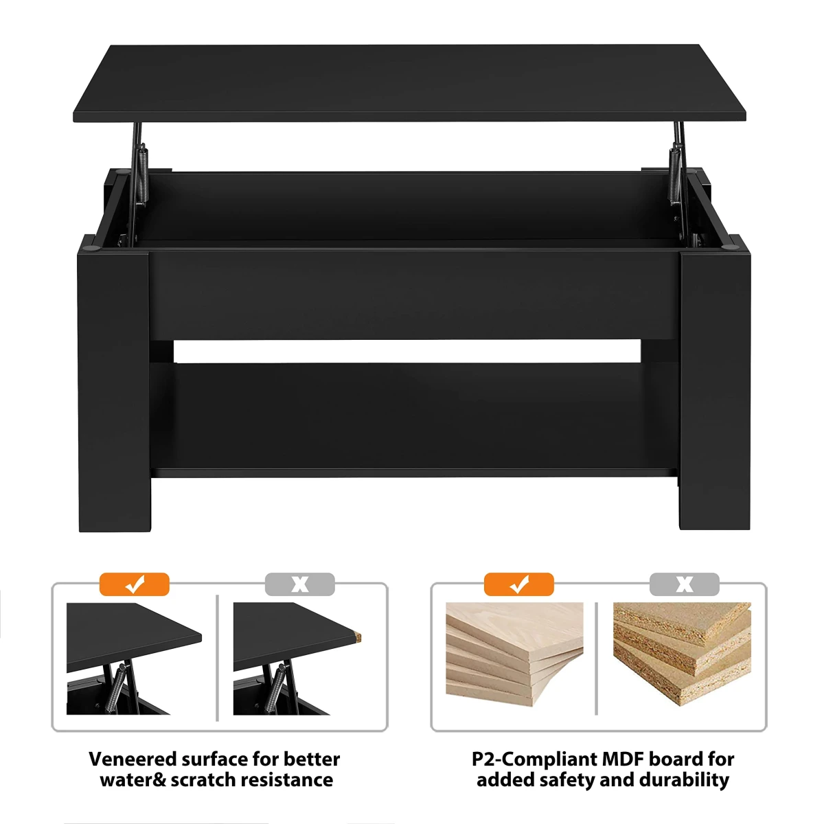 Topeakmart Minimalist Design Lift Top Coffee Table w/Hidden Compartment and Storage Shelf for Living Room Reception Room Office, Black - Image 9