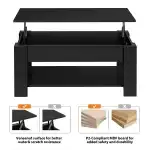 Topeakmart Minimalist Design Lift Top Coffee Table w/Hidden Compartment and Storage Shelf for Living Room Reception Room Office, Black - Image 9