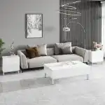 AMERLIFE High Gloss Electroplated Coffee Table, 40" Wide Modern Minimalist Center Table with 2 Magnetic Storage Drawers, Rectangular Simple Cocktail Table for Living Room, Waiting Area, Office, White - Image 5