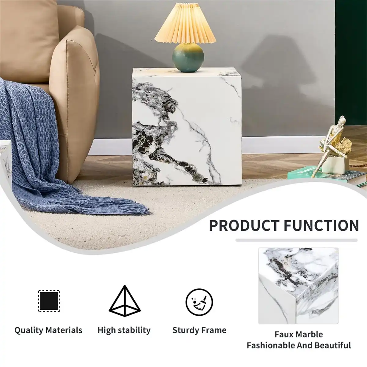 Coffee Table Set for 3, Living Room Table Set, White Faux Marble Coffee Table and Side Table, Modern Coffee Table Set, Center Table Set, No Assembly Required - Ready to Use - Image 5