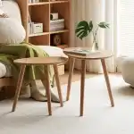 Vadisun Small Oval Nesting Table, Mid Century Coffee Table for Living Room,Solid Oak Wood End Tables,Triangle Tabletop with 3 Legs,Minimalist Display Living Tables (Original Wood Color, Combine) - Image 7