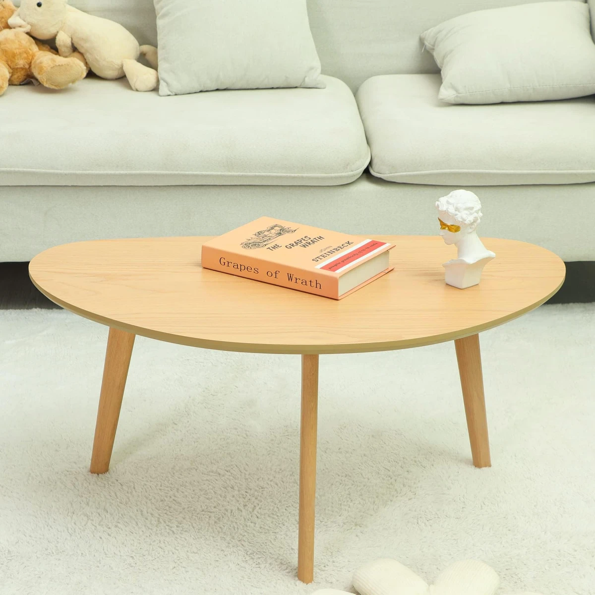 FIRMINANA Small Oval Coffee Table Mid Century Modern for Living Room Center Minimalist Display Coffe Table,Nature Wood,18.9" D x 33.47" W 15.75" H - Image 4