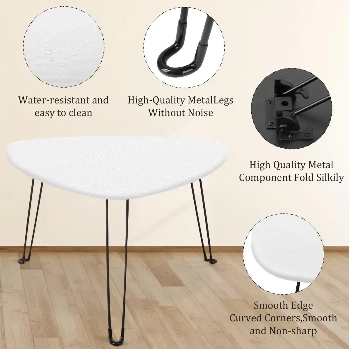 Coffee Table for Small Spaces White Folding Wooden Triangle Center Sofa Tables Simple Design Droplet Coffee Table with Steel Legs Modern Accent Furniture for Living Room Home Office - Image 6