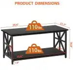 Epetlover 2-Tier Coffee Table for Living Room Industrial Modern Central Table with Wooden Tabletop Metal Frame Storage Shelf Accent Furniture for Home Office, Black - Image 7