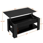 Topeakmart Minimalist Design Lift Top Coffee Table w/Hidden Compartment and Storage Shelf for Living Room Reception Room Office, Black - Image 3