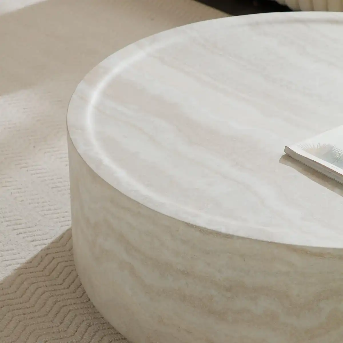 39.37" Marble Round Coffee Table for Living Room, Modern Large Circle Coffee Table Minimalist End Side Table for Living Room Apartment, Office, No Need Assembly, Marble - Image 5