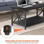 Epetlover 2-Tier Coffee Table for Living Room Industrial Modern Central Table with Wooden Tabletop Metal Frame Storage Shelf Accent Furniture for Home Office, Black - Image 3