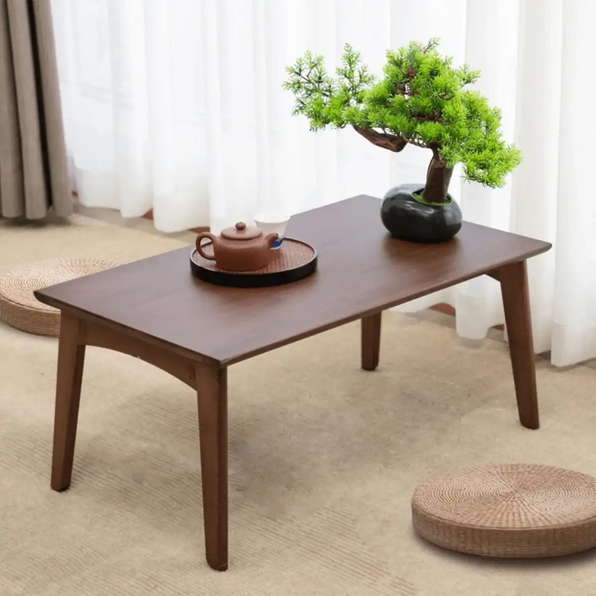 Kuabner Folding Floor Table Low Coffee Table for Sitting On The Floor Japanese Floor Table No Assembly Tatami FoldableTable for Living Room Home Office (Walnut, Large) - Image 9