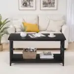 Epetlover 2-Tier Coffee Table for Living Room Industrial Modern Central Table with Wooden Tabletop Metal Frame Storage Shelf Accent Furniture for Home Office, Black - Image 4