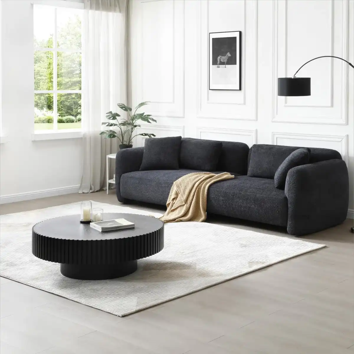 KEVINSPACE Black Round Coffee Table for Living Room Wood CoffeeTableRound Wood CoffeeTabl CircleCoffeeTable Modern Farmhouse Center TableCoffee Table Home Furniture 39.37" - Image 8
