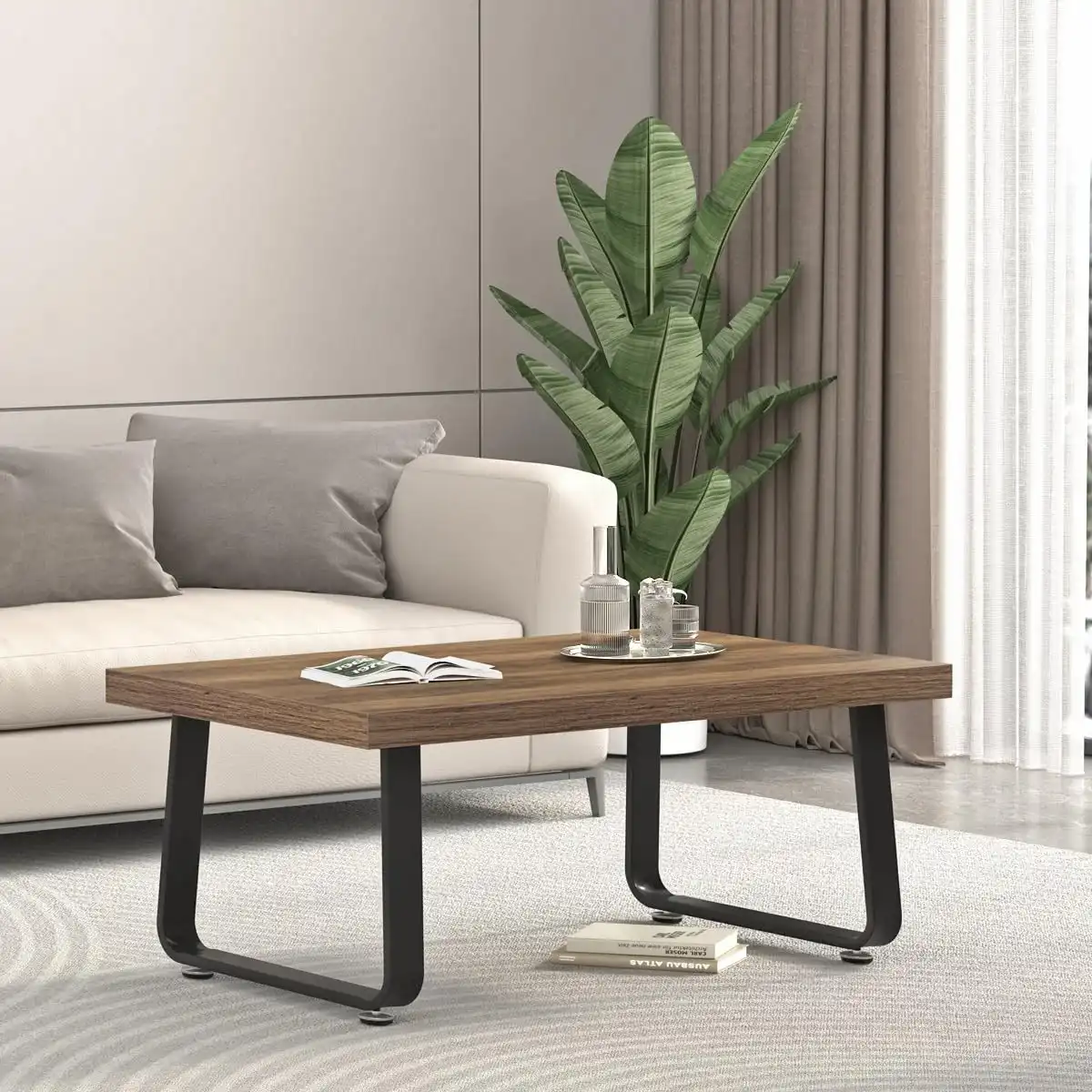 HSH Farmhouse Modern Simple Oak Center Table - Industrial Minimalist Rectangle Living Room Coffee Table, Wood and Metal, Rustic Oak, 39 in - Image 7