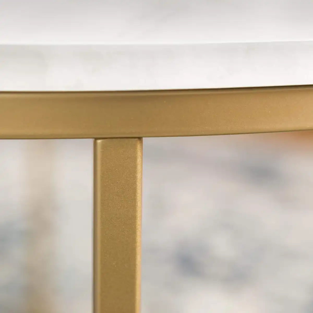 Walker Edison Modern Glam Round Accent Faux White Marble Coffee Table with Gold X-Base, 36 Inch - Image 4