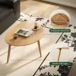 Vadisun Small Oval Nesting Table, Mid Century Coffee Table for Living Room,Solid Oak Wood End Tables,Triangle Tabletop with 3 Legs,Minimalist Display Living Tables (Original Wood Color, Combine) - Image 4
