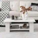 Tangkula 2-Tier Coffee Table, Modern Rectangular Center Cocktail Table with 5 Support Legs, Wooden Accent Living Room Furniture, Small Coffee Table for Small Spaces, Easy Assembly (White) - Image 2