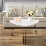 Coffee Table for Small Spaces White Folding Wooden Triangle Center Sofa Tables Simple Design Droplet Coffee Table with Steel Legs Modern Accent Furniture for Living Room Home Office - Image 3