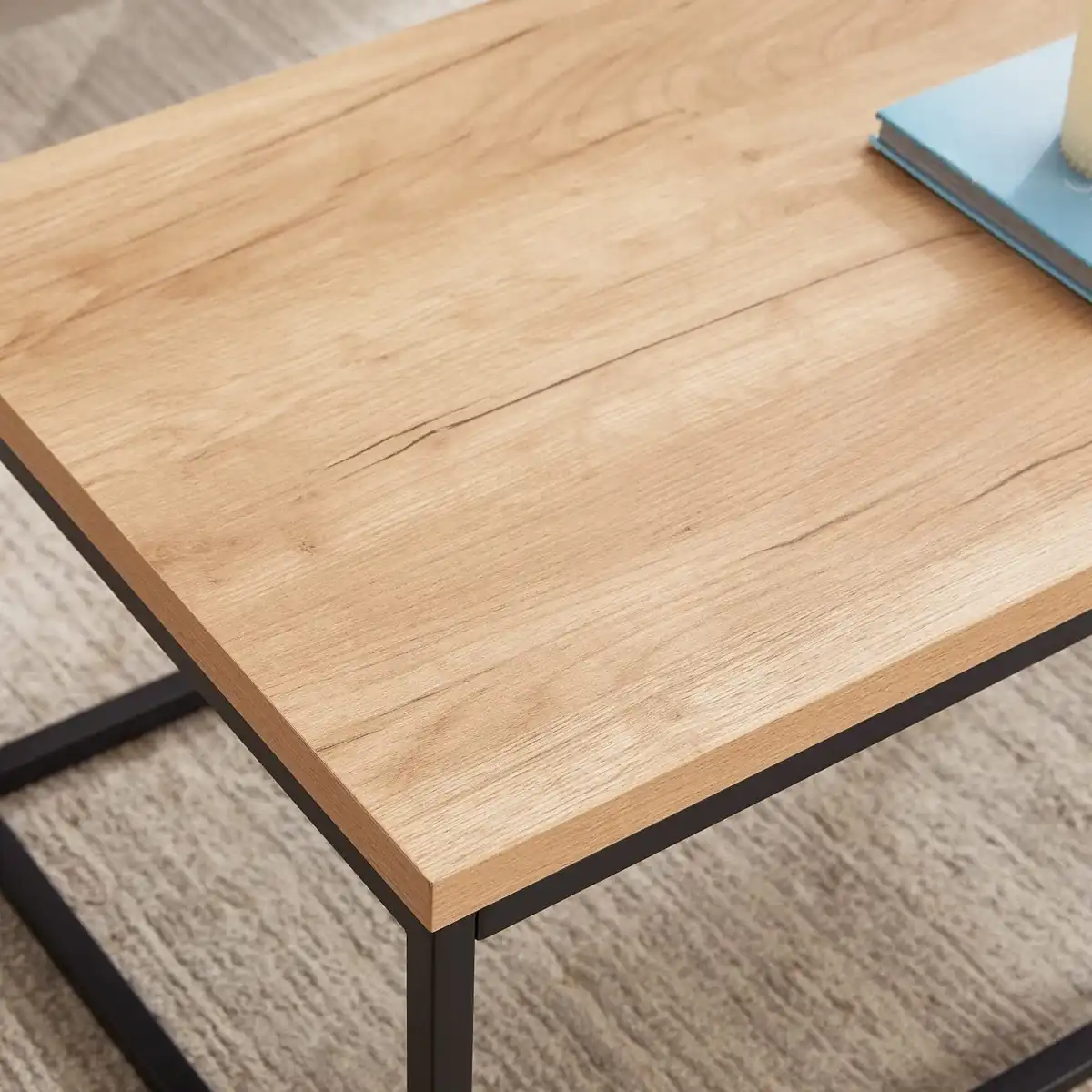 CENSI 30-Inch Natural Oak Square Coffee Table Ottoman for Living Room, Mid-Century Modern, Light Wood - Image 6