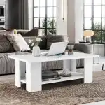 Tangkula 2-Tier Coffee Table, Modern Rectangular Center Cocktail Table with 5 Support Legs, Wooden Accent Living Room Furniture, Small Coffee Table for Small Spaces, Easy Assembly (White) - Image 4