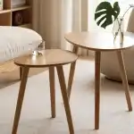 Vadisun Small Oval Nesting Table, Mid Century Coffee Table for Living Room,Solid Oak Wood End Tables,Triangle Tabletop with 3 Legs,Minimalist Display Living Tables (Original Wood Color, Combine) - Image 5