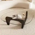 Coffee Table - Triangle Glass Coffee Table with Solid Wood Base Minimalist Modern Design Mid-Century Vintage End Table for Living Room Patio Study, 32.3  22.9  15.8