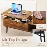 OLIXIS Wood Lift Top Coffee Table with Hidden Compartment and Large Storage Shelf, Lift Tabletop Dining Center Table for Home Living Room Office, Natural Wood - Image 3